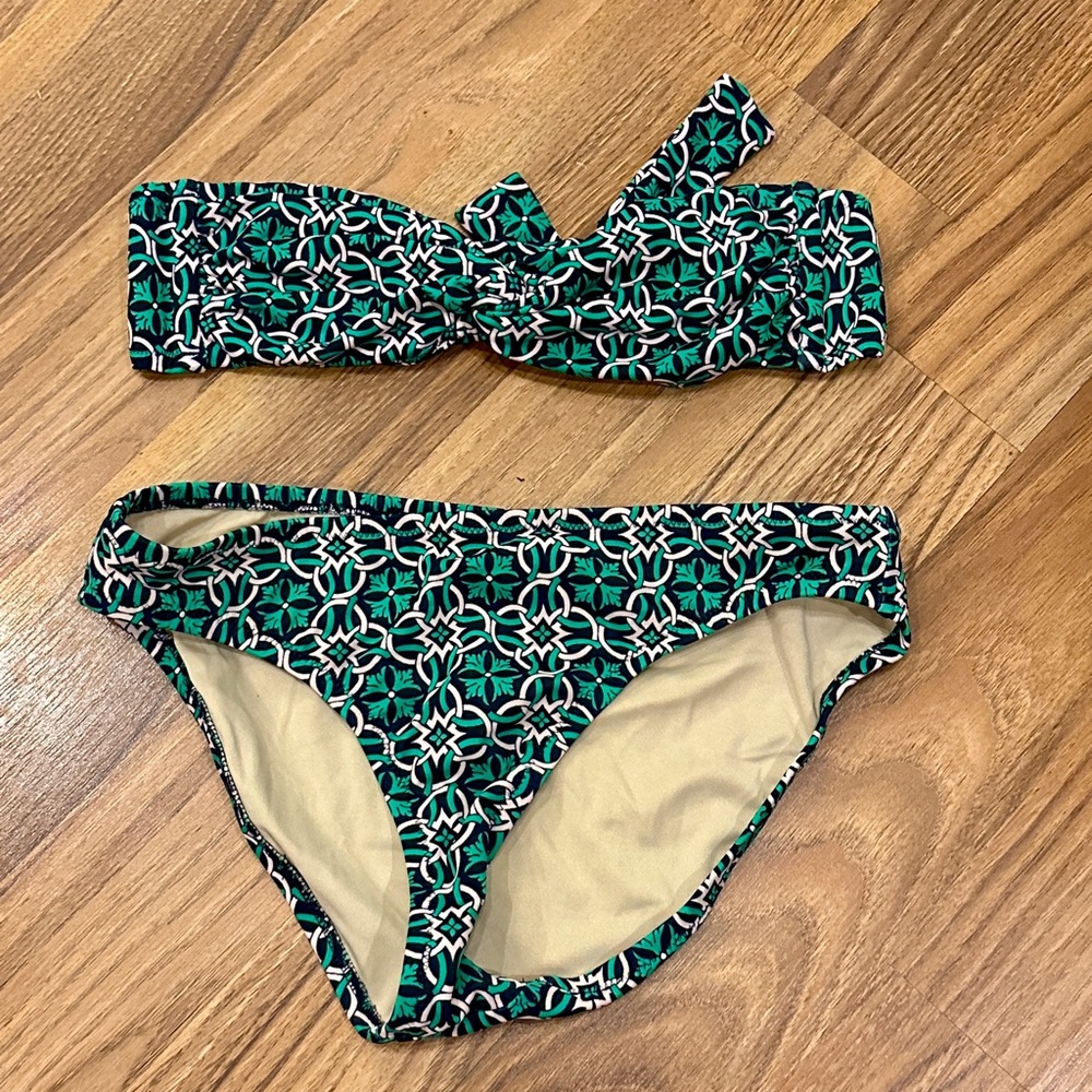J. Crew Green and Black Patterned Bikini
